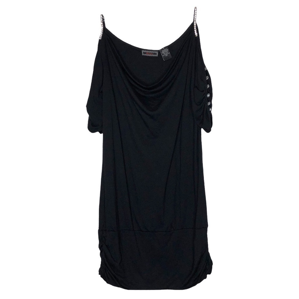 LICORICE - Black Rhinestone Strap Cold Shoulder KnitTunic - Juniors Size Small